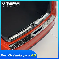 Vtear 자동차 후면 범퍼 커버 크롬 스타일 트렁크 도어 씰 프로텍터 패널 스티커 Skoda Octavia pro A8 용 후면 가드 액세서리