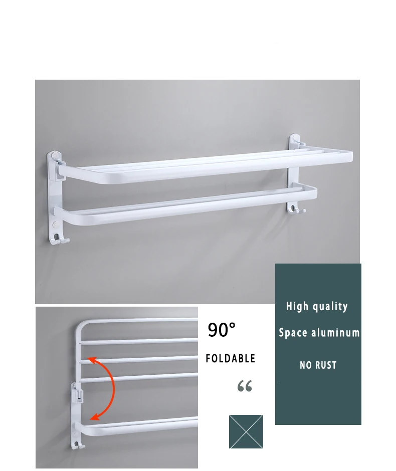 Bath Towel Holder Folding Bathroom Towel Rack Foldable Towel Rail Punch  Space Aluminum Storage Shelf  kitchen  Accessories