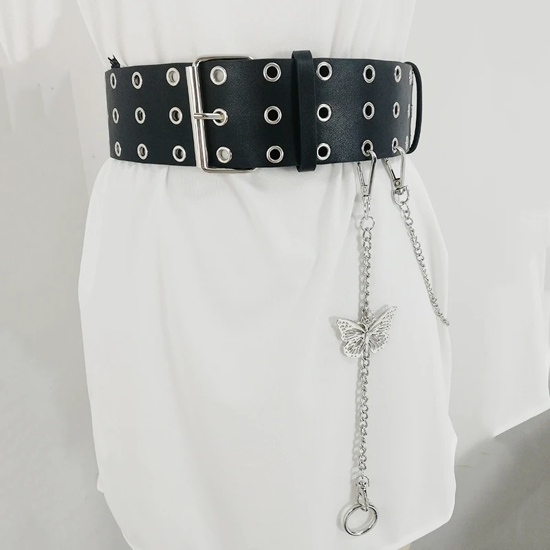 Wide Corset Belt Men Female Punk Belts For Women Gothic Waist Chain Cinturon Mujer Plus Size Waistband All-Eyelet Leather Riem