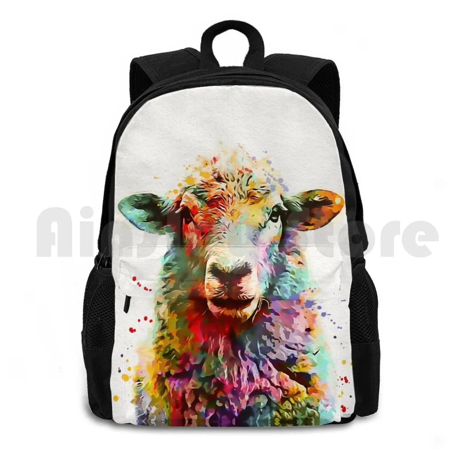 Sheep Watercolor Outdoor Hiking Backpack Riding Climbing Sports Bag Sheep Farm Farm Animal Nursery Watercolor Animal Cub Kids