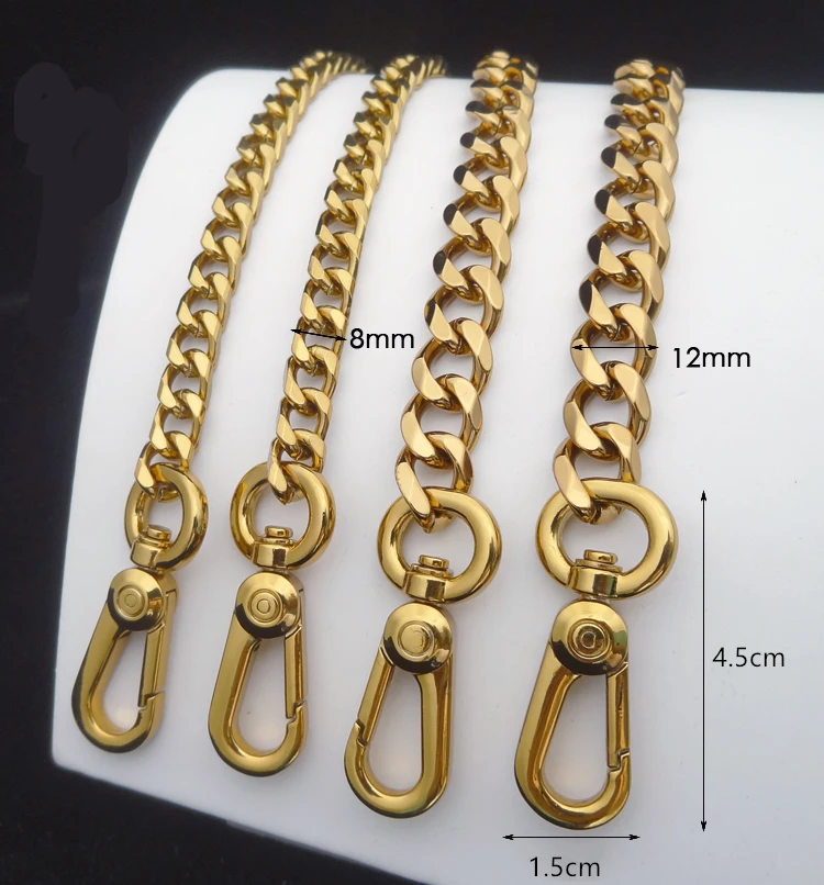 8mm/12mm Golden Metal Bag Chain Package Iron Chain Single Shoulder Bag Hardware Bag Parts Woman Clutch Chain With Hook