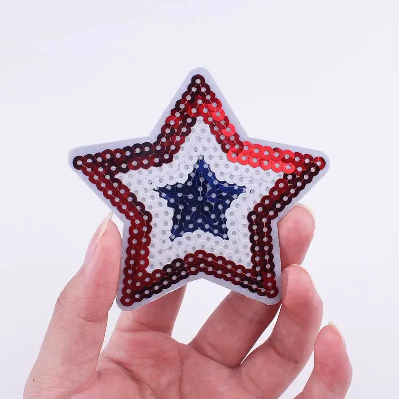 10pcs/lot Sequins Star Patch Iron On Patches On Clothes Cartoon Star Heart Appliques Patches For Clothing Sticker Sewing Patches