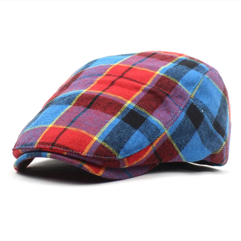 Plaid Cotton Newsboy Caps Men Flat Peaked Cap Women Painter Beret Hats 30