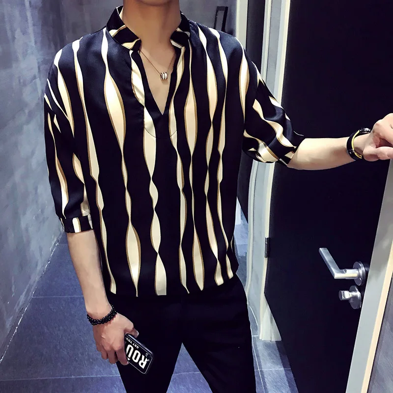 

pullover shirt Stripe men herren hemd camisa masculina shirt homme korean fashion stylish designer shirt men