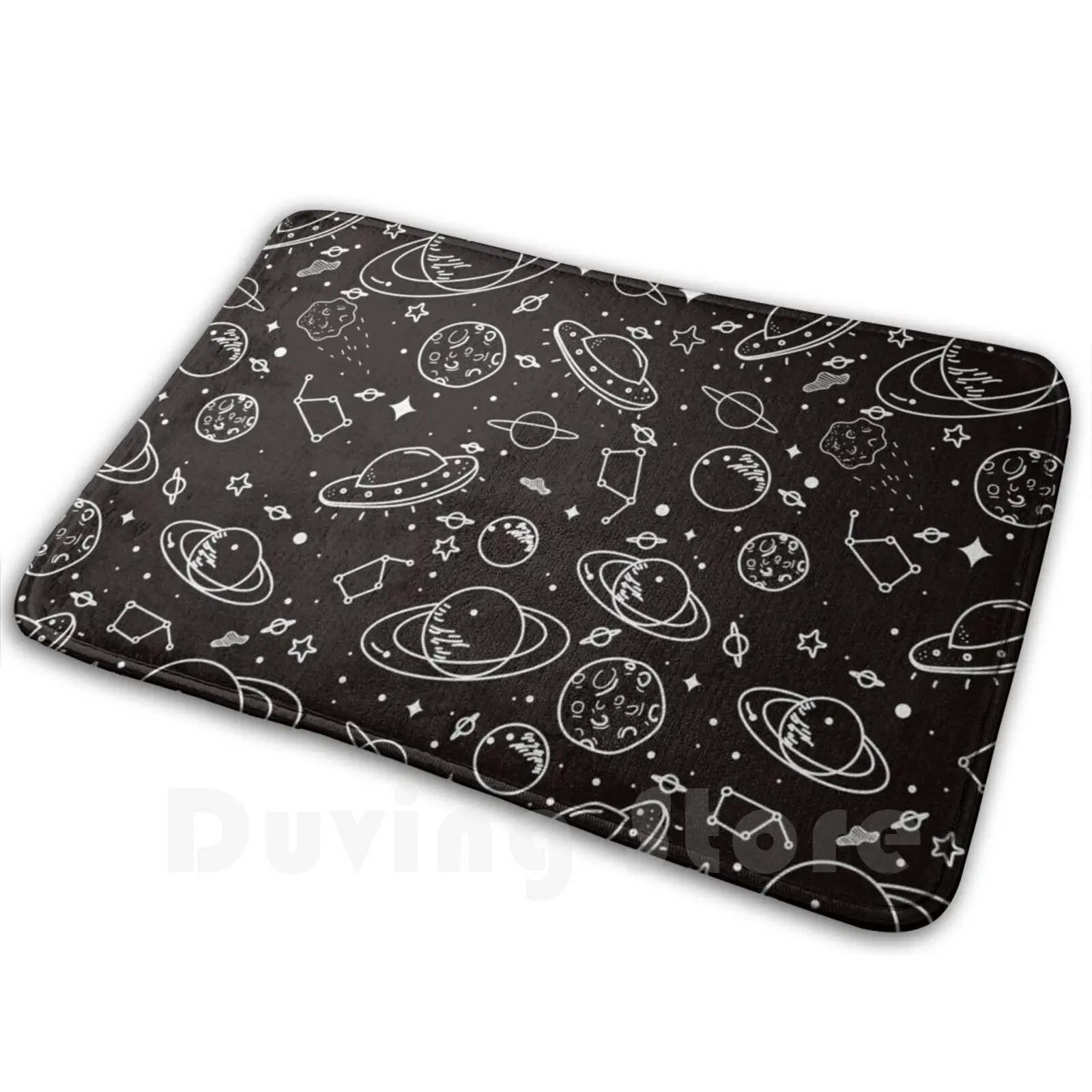 Cute Space Stuff Mat Rug Carpet Anti-Slip Floor Mats Bedroom Space Cute Stuff Hand Drawn Pattern Black White Galaxy Star Pattern