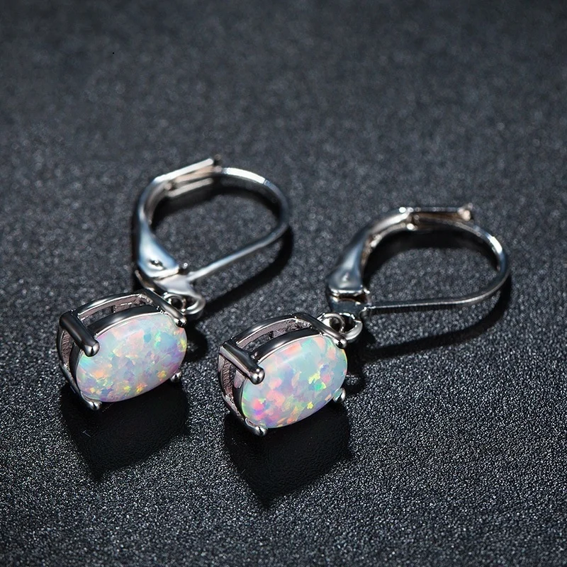 2021 Fashion Women Earrings Zirconia Inlay Ellipse Opal Stud Dangle Wedding Ear Stud For Lady Birthday Gift Jewelry