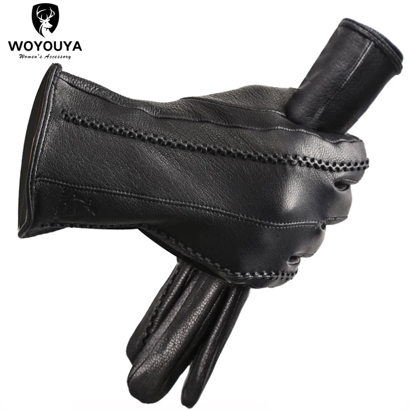 

Winter Black Genuine Leather gloves women,Keep warm women's winter mittens, simple deerskin women leather gloves/2226F