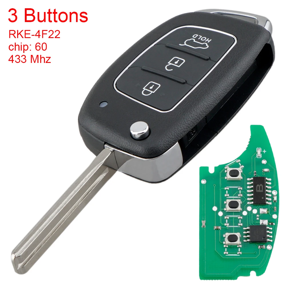 

433MHz Keyless Smart Remote Car Key Fob 4D60 Chip FCC ID RKE-4F22 Key Replacement for Hyundai Tucson 2016 2017 2018 2019 2020