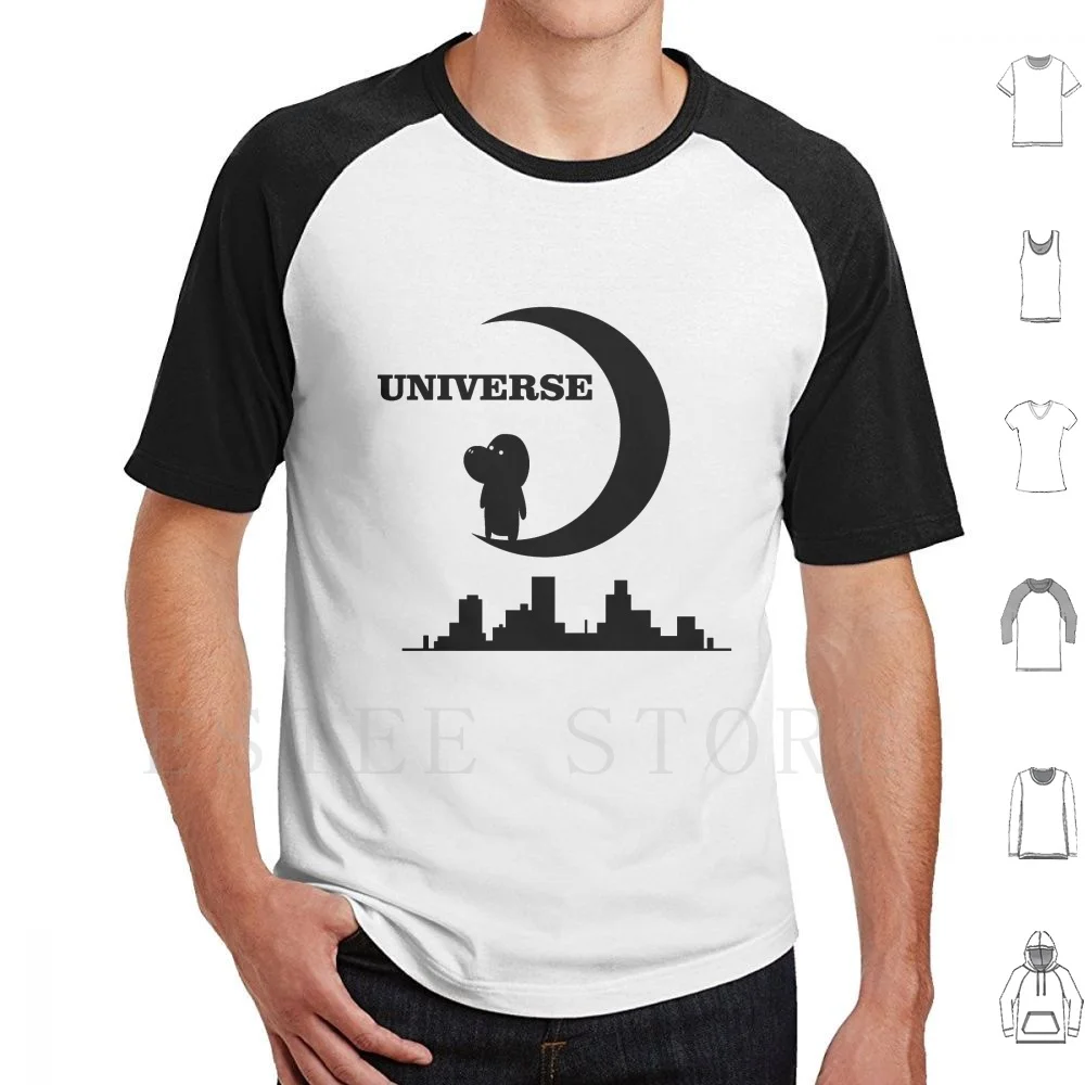 Universe Illustration T Shirt Cotton Men DIY Print Universe World Moon City Black Concept Line Text Big City Character Entire