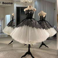 Booma Simple Ball Gown Short Prom Dresses Strapless Lace Tea-Length Evening Gown Fluffy Skirt Formal Party Dress Customized