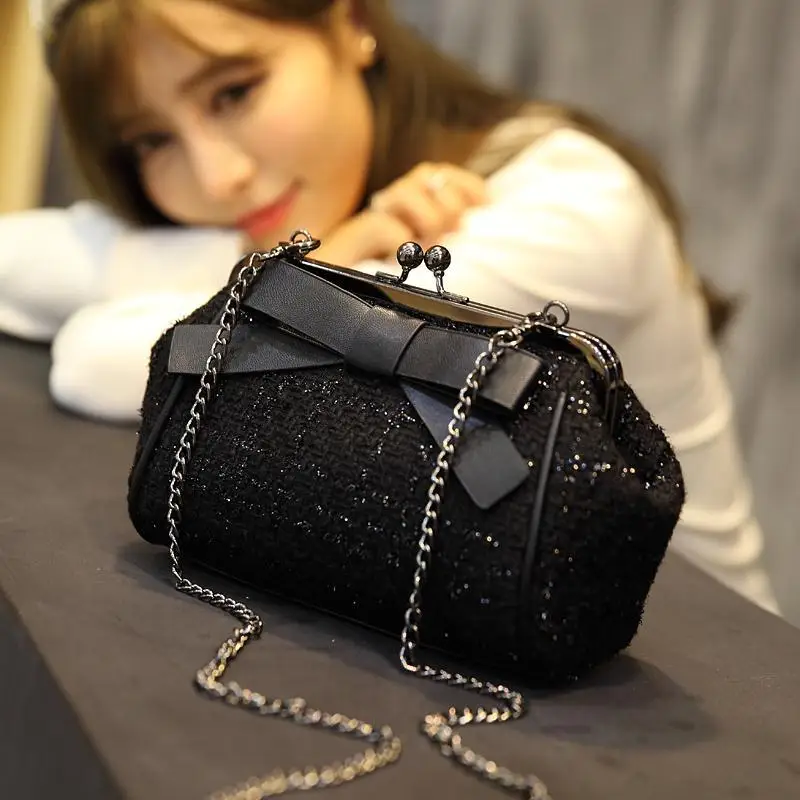 Lock Shell Bag Bags Vintage Fashion Winter Woolen Plaid Chain Women Shoulder Crossbody Bags Women's Handbags Bag