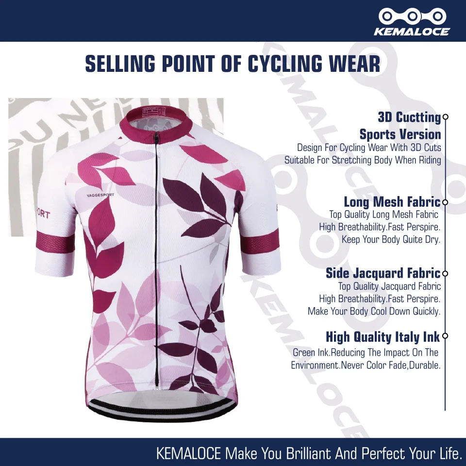 KEMALOCE Women Cycling Jersey Eco-friendly Special Pink Bicycle Wear Sport Lady Purple Bike Shirts Outdoor Female Girl Apparel