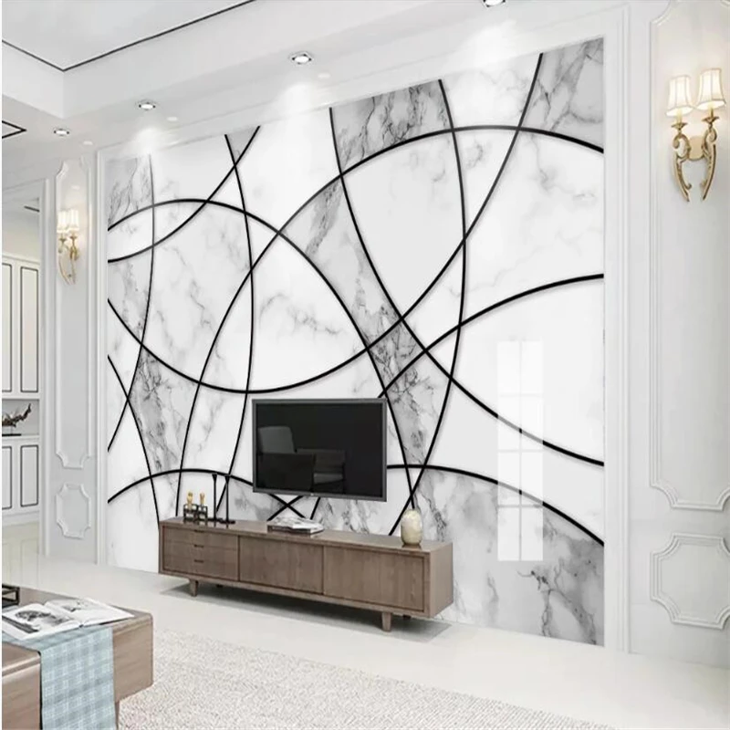 Custom wallpaper 3d mural modern minimalist abstract line geometric marble TV background wall paper home decoration