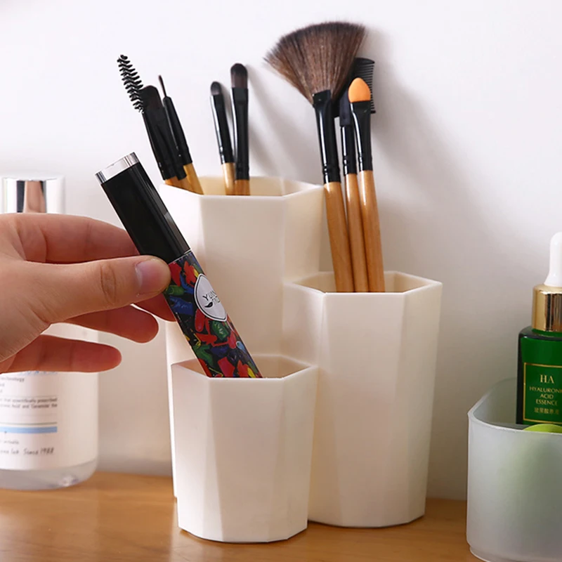 Cosmetic Brush Holder 3 Lattices Makeup Organizer Eyebrow Pencil Makeup Brush Storage Box Pen Container Polish Nail Brush Holder