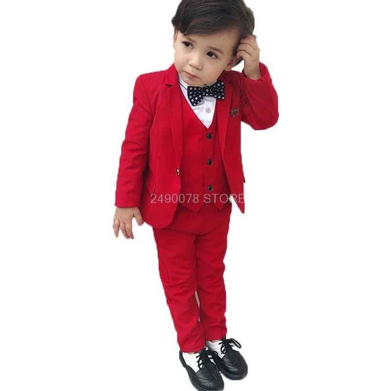 Flower Boys Wedding Suit Japan Kids Jacket Vest pants 3Pcs Set Children Formal Tuxedo Host Dance Party Performance Dress Costume