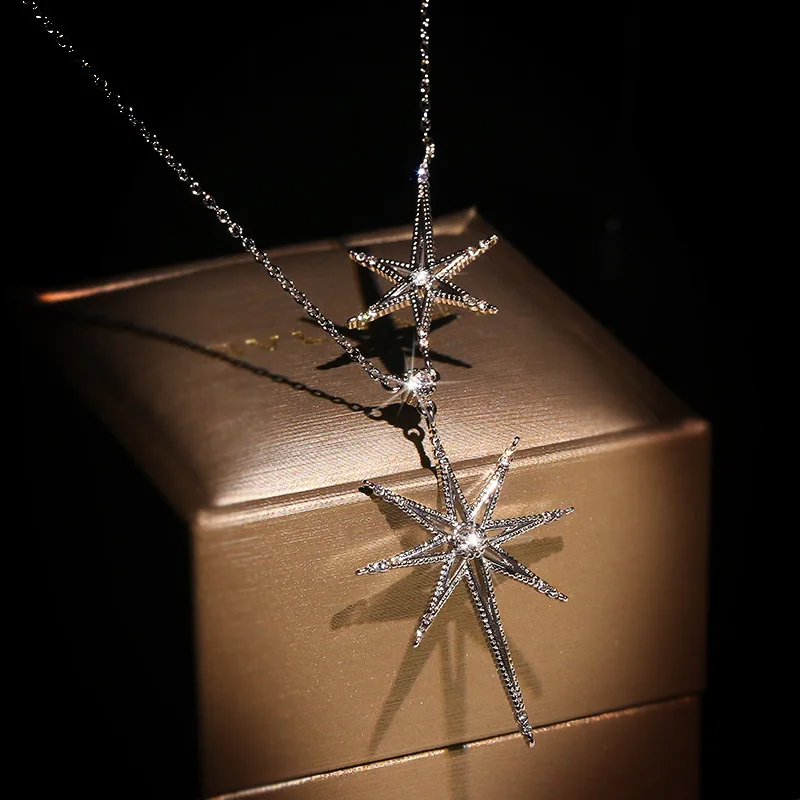 925 silver female six-pointed star pendant European and American light luxury neck chain star clavicle chain necklace