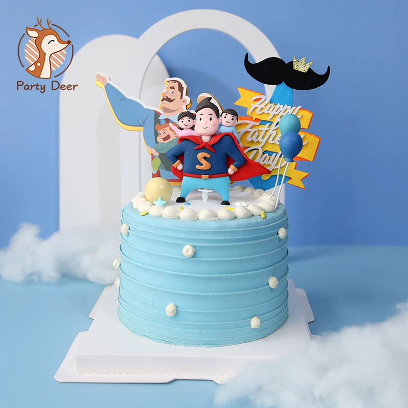 Love you Daddy son daughter Super Hero Dad Birthday Cake topper for Father's Day cool man birthday baking tool