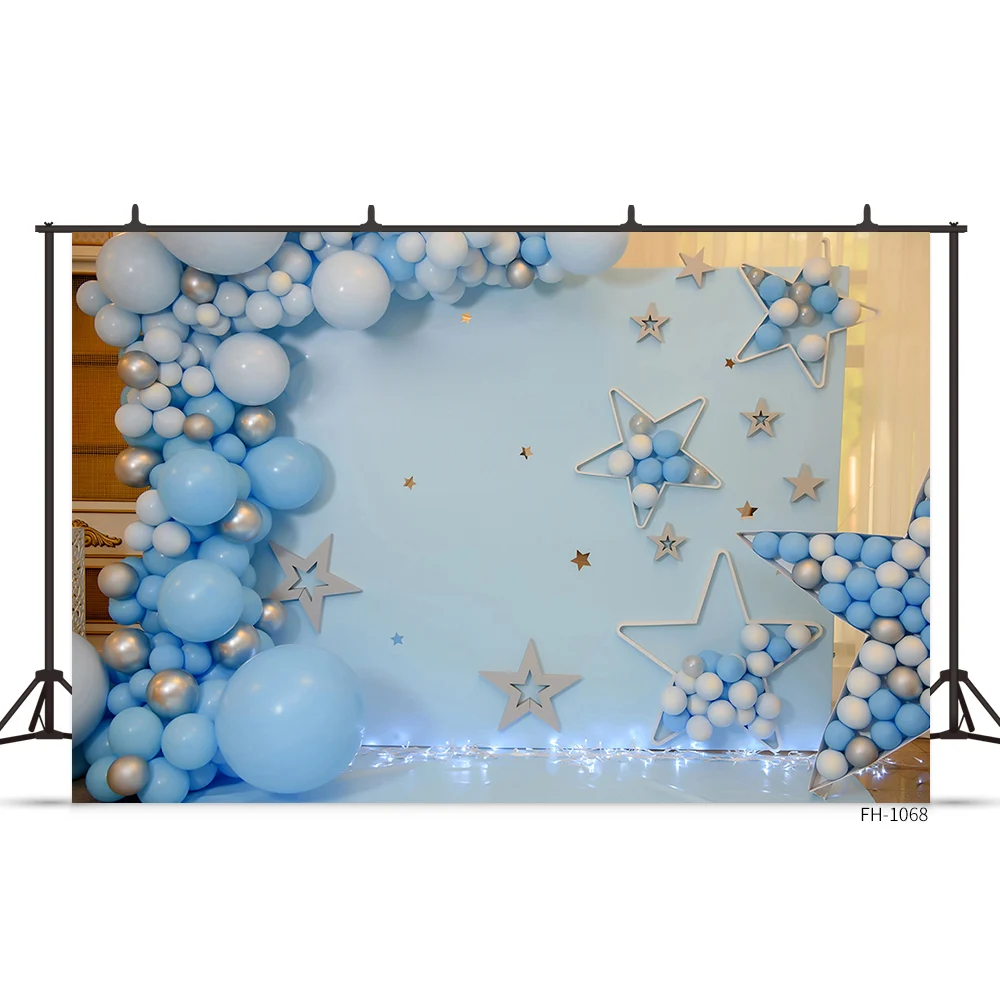 Blue Wall Balloon Star Light Backgrounds Baby Shower Newborn Birthday Portrait Photography Backdrops Photocall Photo Studio Prop