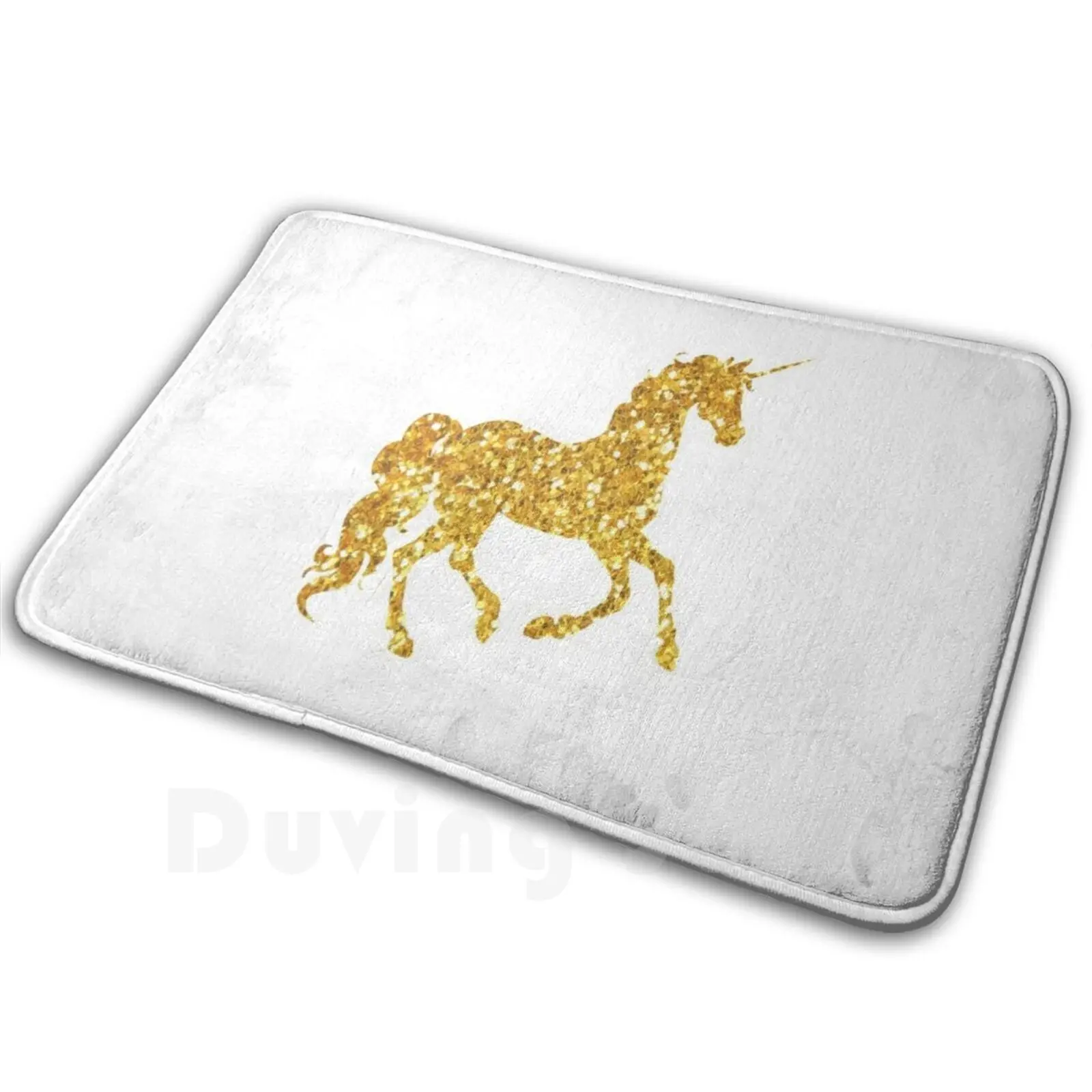 Gold Unicorn Carpet Mat Rug Cushion Soft Non-Slip Gold Unicorn Fantasy Horse Funny Glitter Magic Nature Animal Unicorns