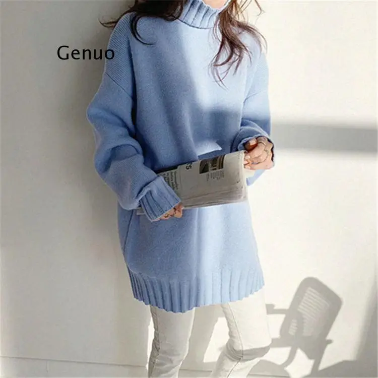 

New 2021 Winter Spring Women's Sweaters Korean Style Turtleneck Warm Pullover Oversize Long Warm Knitwear