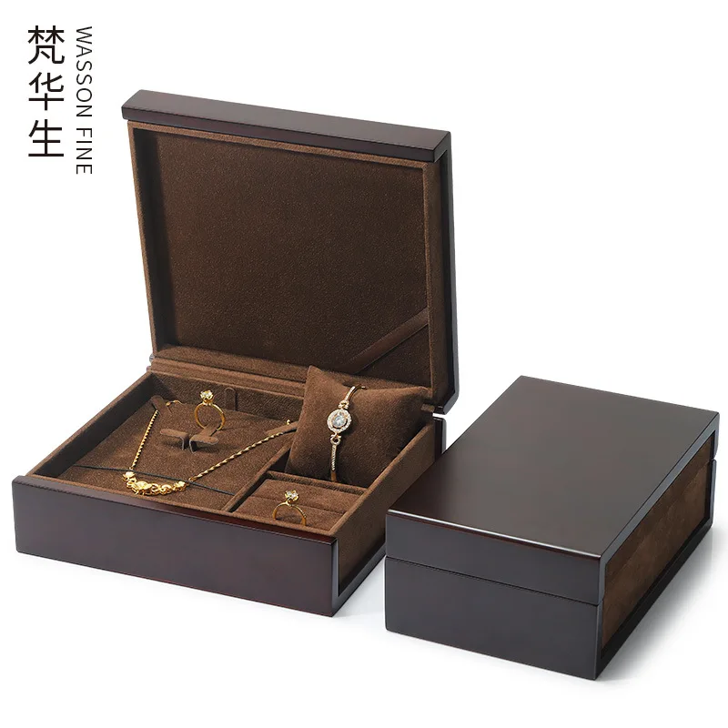 

Factory direct supply wooden jewelry storage set box portable flannel jewelry box ring earrings necklace bracelet jewelry box