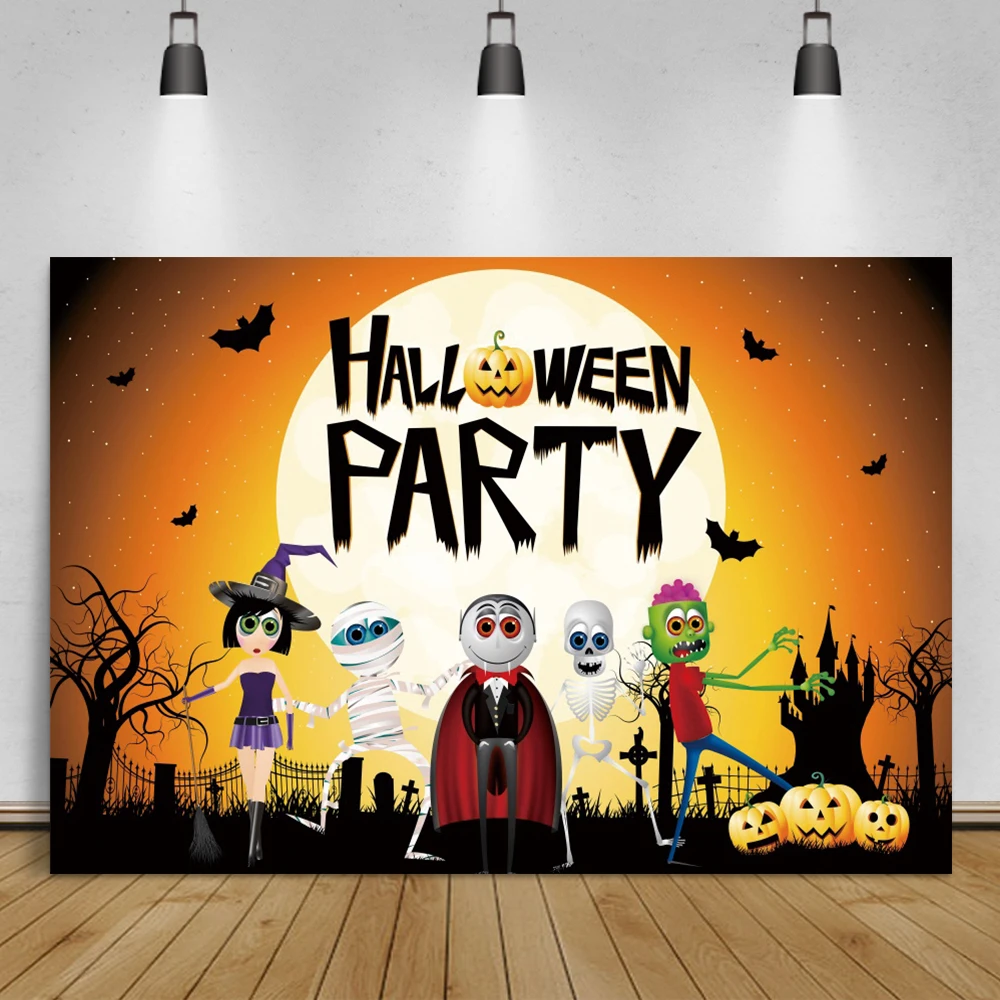 Laeacco 할로윈 배경 사진 영혼 호박 마법사 박쥐 해골 달 어린이 초상화 배경 Photocall 사진 스튜디오