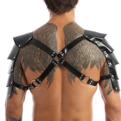 MSemis Mens Bondage Lingerie Faux Leather Adjustable Body Chest Harness Bondage Costume Gay Mens Harness with Shoulder Armors