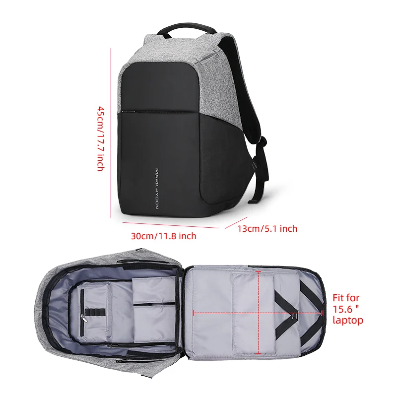 Mark ryden mochila masculina com carregador usb, mochila multifuncional masculina com 15 polegadas para laptop, mochila de viagem antifurto