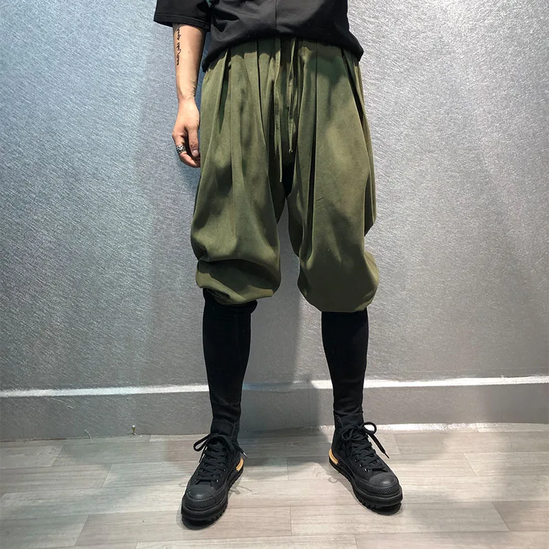 National tide fashion micro-span elastic dance harem pants men's original solid color monk beam pants tide brand hip-hop bloomer