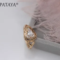 PATAYA New Women Rings Water Drop Natural Zircon Hollow Rings 585 Rose Gold Color Wedding Fashion Jewelry Party Cute Love Gifts