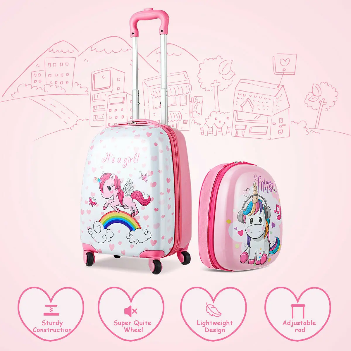 2PC Bagasi Anak-anak 12 ''Ransel & 16'' Rolling Koper Anak Sekolah Perjalanan ABS