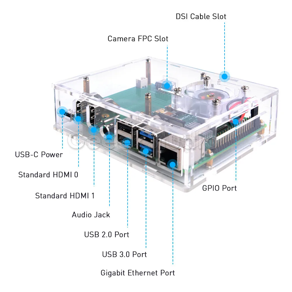 Mới Acrylic Raspberry Pi Set-Top Box Bộ Với 4010 LED Xanh Dương Làm Mát Và Nhôm Tản Nhiệt đế Tản Nhiệt Cho RPI 4 Mẫu B