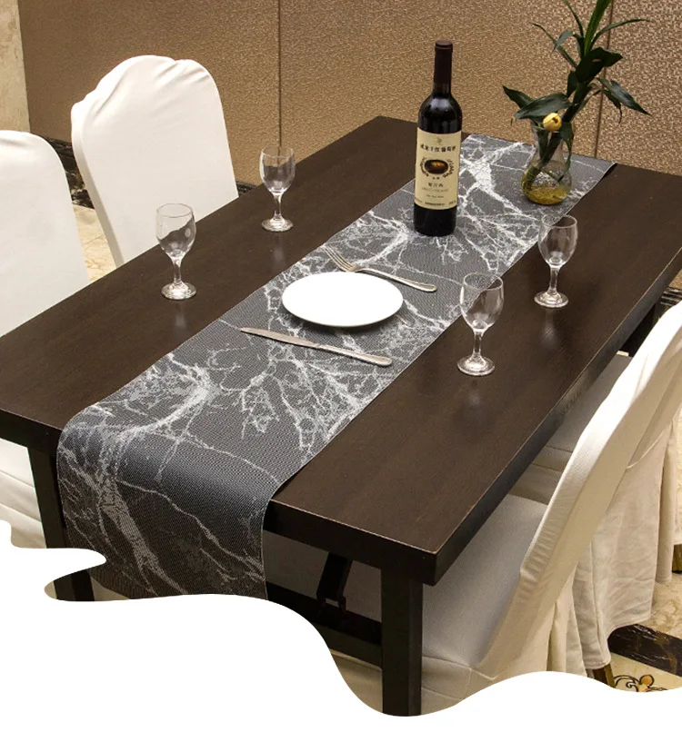 

1PC Marble Grain Table Runner PVC Coffee Table Mat Minimalist Table Fashion Personality Home Living Room Table Flag QA 160