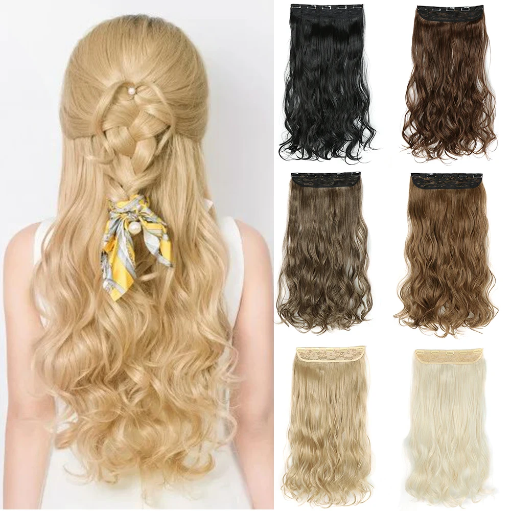 

Long Wavy Hairstyles Synthetic 5 Clip In Hair Extension 22Inch Heat Resistant Hairpieces Brown Black Gold For Women