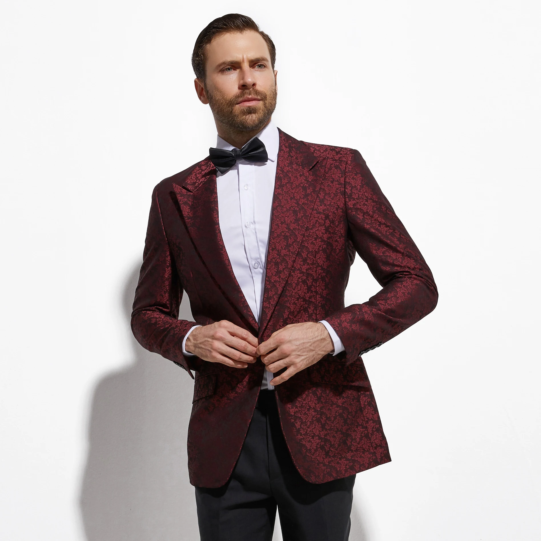 Dark Red Jacquard Custom Prom Suit Jacket Fashion Blazer Slim Fit Tailor Made Wedding Suit Jacket Veste Homme Costume Sur Mesure