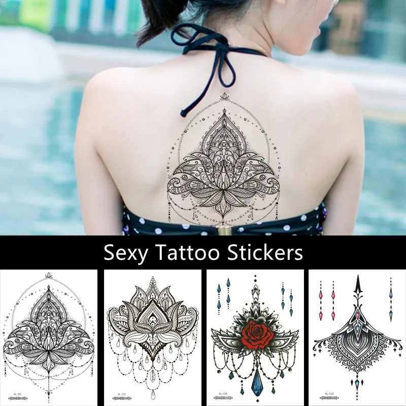 Sexy Body Art Water Transfer Waterproof Temporary Tattoo Sticker For Women Girls Flower Arm Chest Lace Henn Fake Tattoos