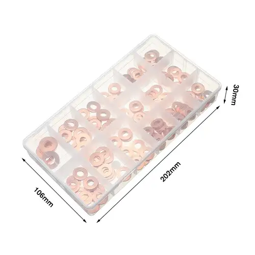 Imagen 2 del producto Juego de surtido de arandelas de inyector diésel de cobre, kit de reparación de inyectores common rail, Universal, 150 unids/set, nuevo