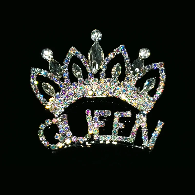 Luxurious Crystal Handmade Pageant Crown Brooch Pin with 