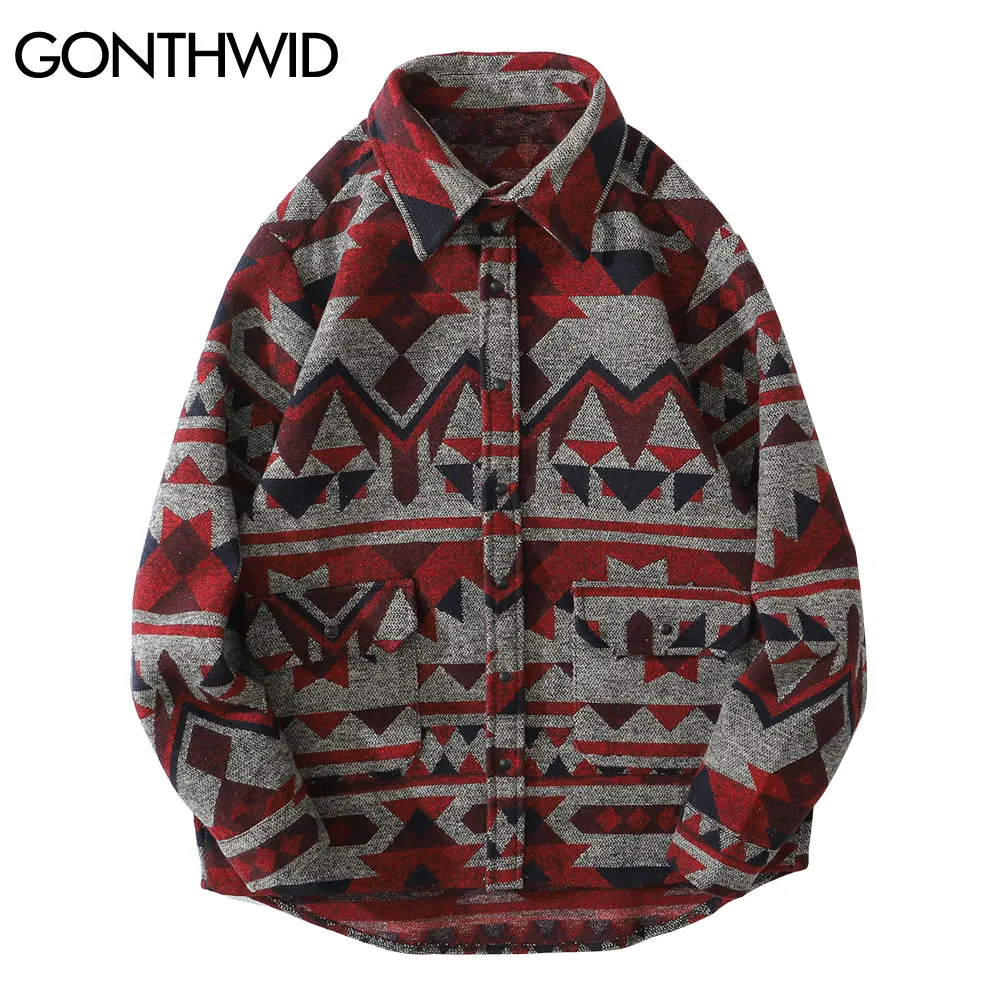 

GONTHWID Thick Shirts Coat Streetwear Hip Hop Pockets Geometric Color Block Shirt Men Fashion Harajuku Casual Shirts Jacket Tops