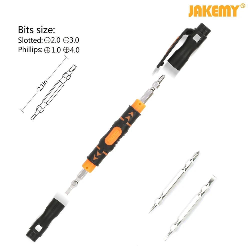 Jakpadrão caneta de chave de fenda dupla, portátil, 3 em 1, com pontas magnéticas de duas vias, fenda e brocas phillips, kit de ferramentas de reparo diy