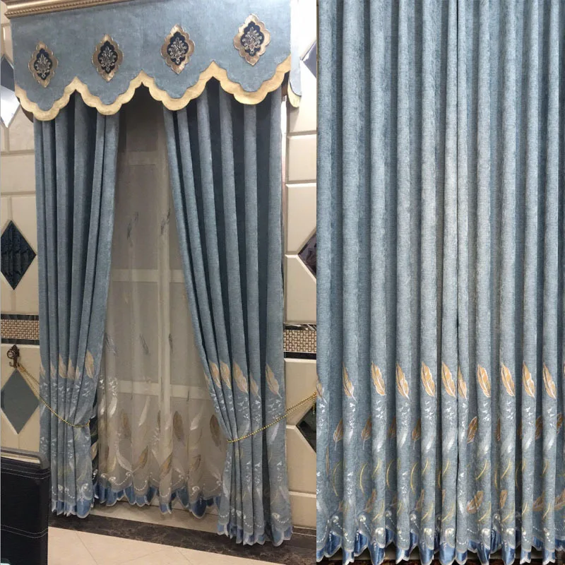

Европейский стиль сплошной цвет роскошный атмосфера синий серый зеленый оттенок шторы для гостиной спальни