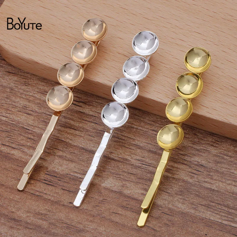 BoYuTe (50 Pieces/Lot) 55*2MM Hair Clips Welding 8MM Cup Blank Base Diy Hair Jewelry Handmade Materials