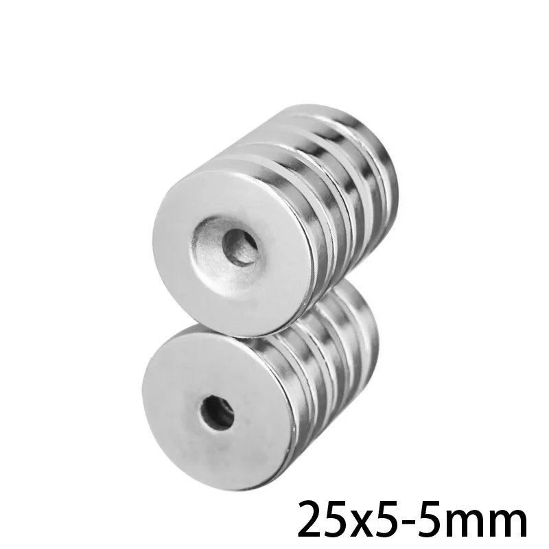 2~20PCS 25x5-5 mm Permanent NdFeB Strong Magnets 25*5 mm Hole 5mm Round Countersunk Neodymium Magnetic Magnet 25X5-5mm 25*5-5