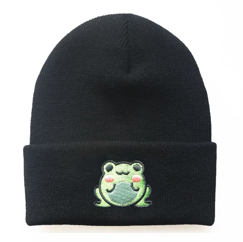 Cool Women Men Warm Cute Knitted Beanie Cap Hat Cartoon Game Frog Embroidery Boy Gril Cap Hat For Women Men