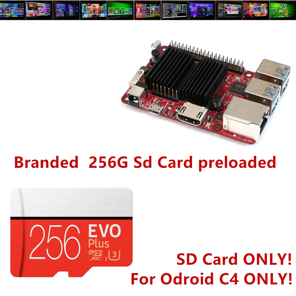 256GB Odroid C4 emubic 3.7 256G 16,000 + ألعاب ، بطاقة SD فقط! طن من المرح ، وأفضل على الأرض. التوصيل والتشغيل.