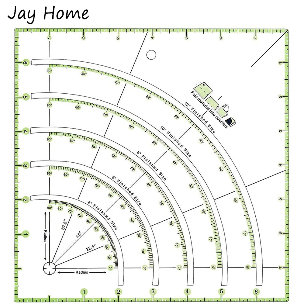 

8" x 8" Multifunctional Cutting Patchwork Ruler Arcs & Fans Quilt Circle Cutter Ruler Sewing Craft Tools Fabric Quilting Ruler