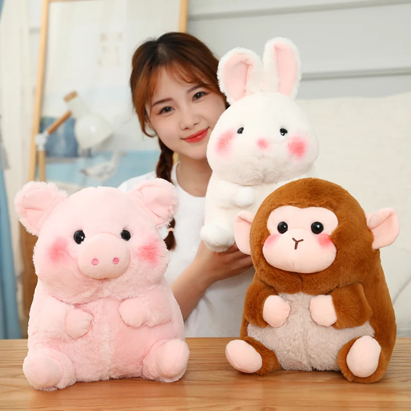 18-40cm Ball Shape Animals Stuffed Cartoon Bunny Pink Pig Monkey Elephant Penguin Hug Cuddly Plushies Toys Ferry Plush Soft Doll