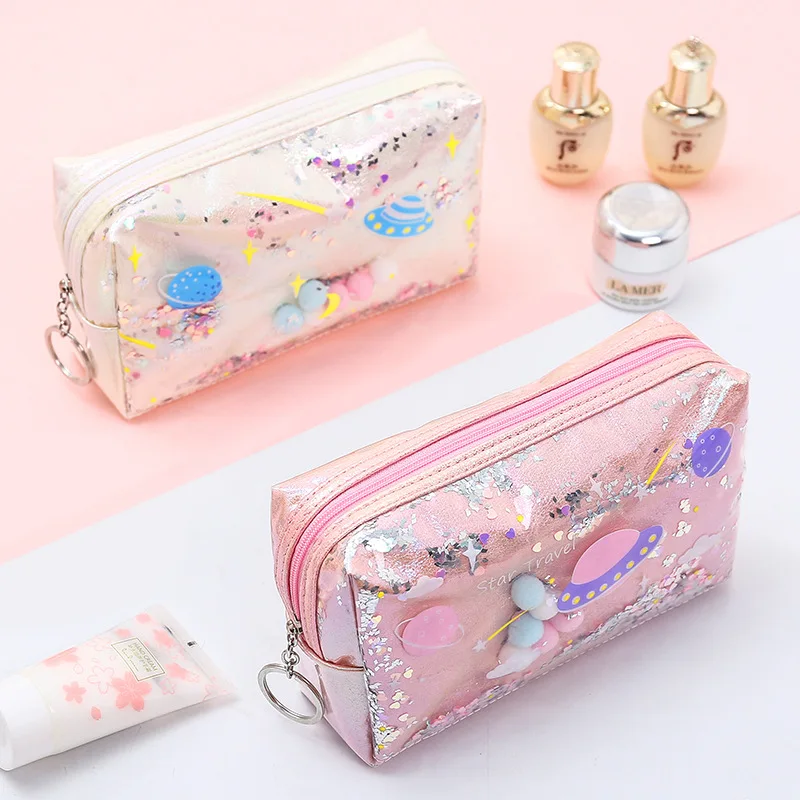 Planet laser cute pen case School pencil case big Stationery bag for girls Cosmetic bag student Storage bag kawaii pen bag gifts