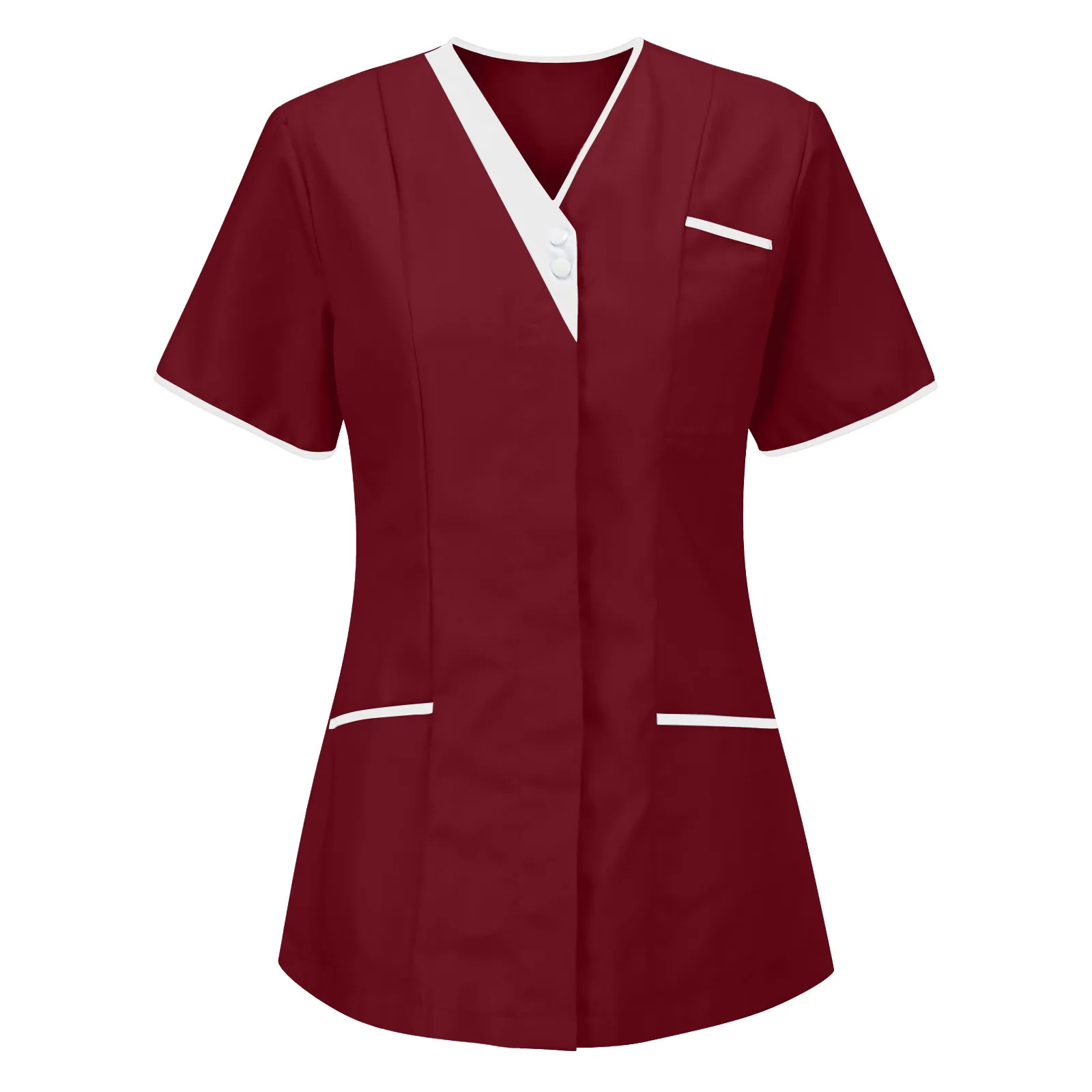 2023 Elegant Nurse Uniform Soild Short Sleeve V-Neck Tops Working Uniform Hospital Nursing Shirt Overalls Nurse Uniforme Clinico