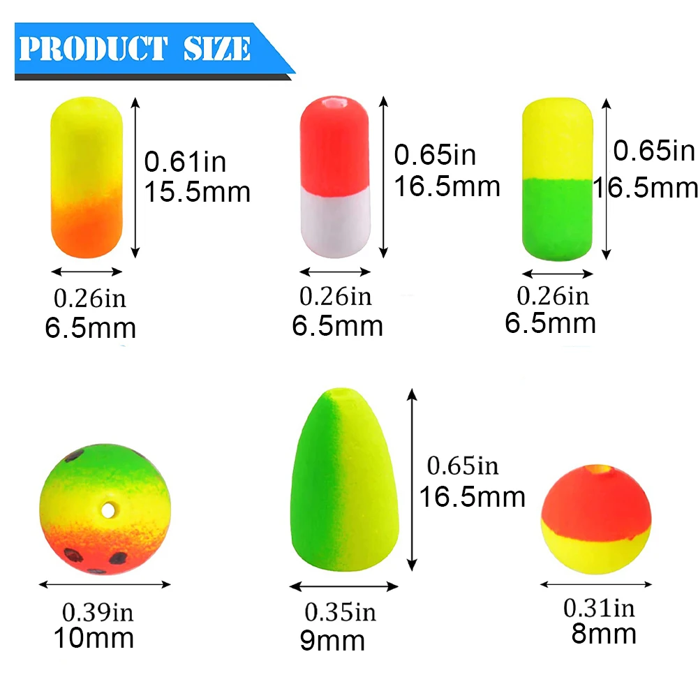 20Pcs Foam Fishing Float Strike indicator fly fishing Floating Bobber Buoys Floats for Catfish Fishing Pompano Rigs Tackle